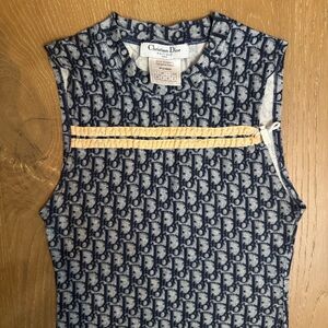 Christian Dior Vintage Women's Navy and Yellow Tank Top